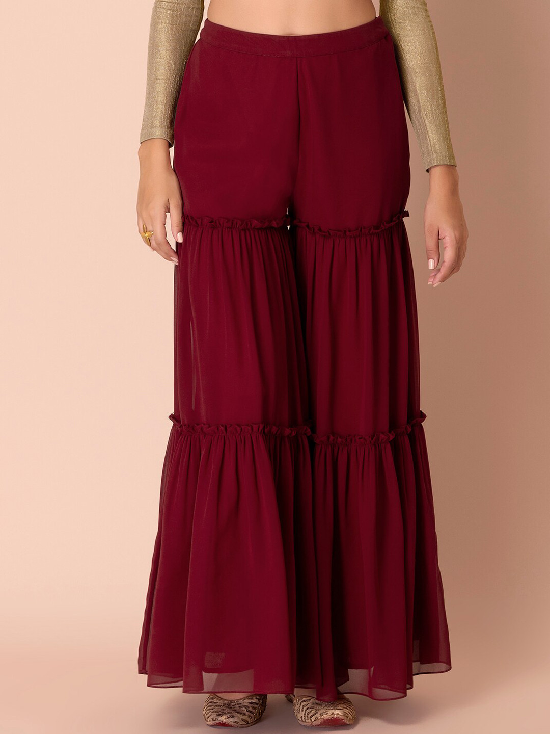 Rang by Indya Women Maroon Parallel Trouser