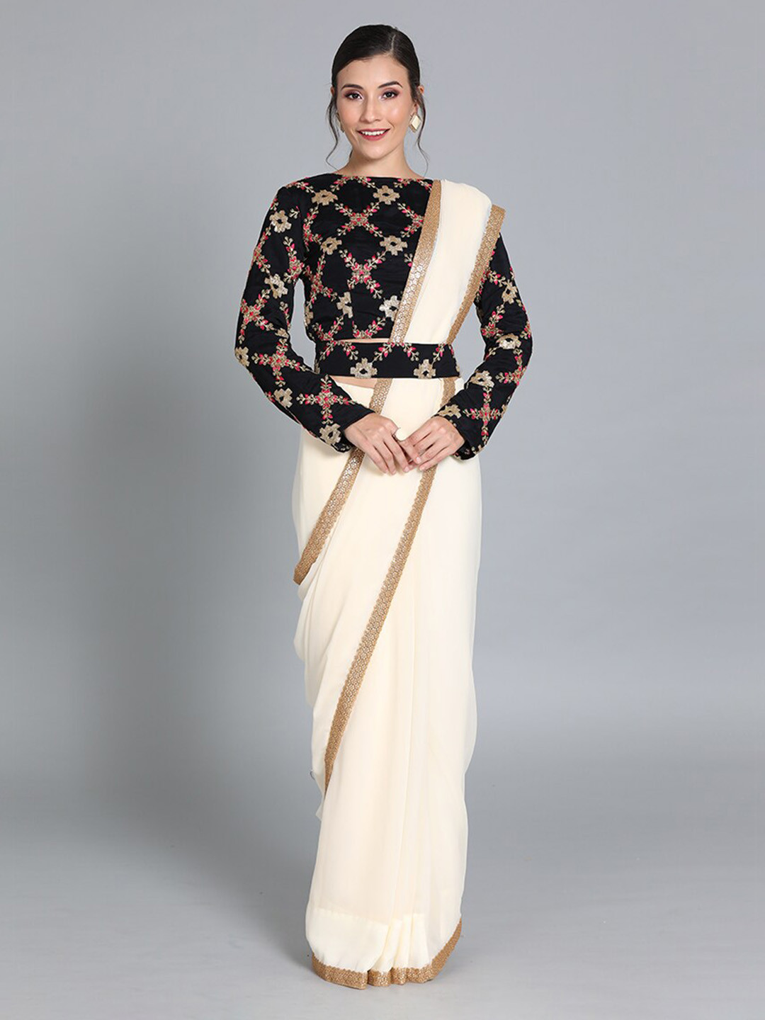 Ethnovog Black Embroidered Belt Blouse