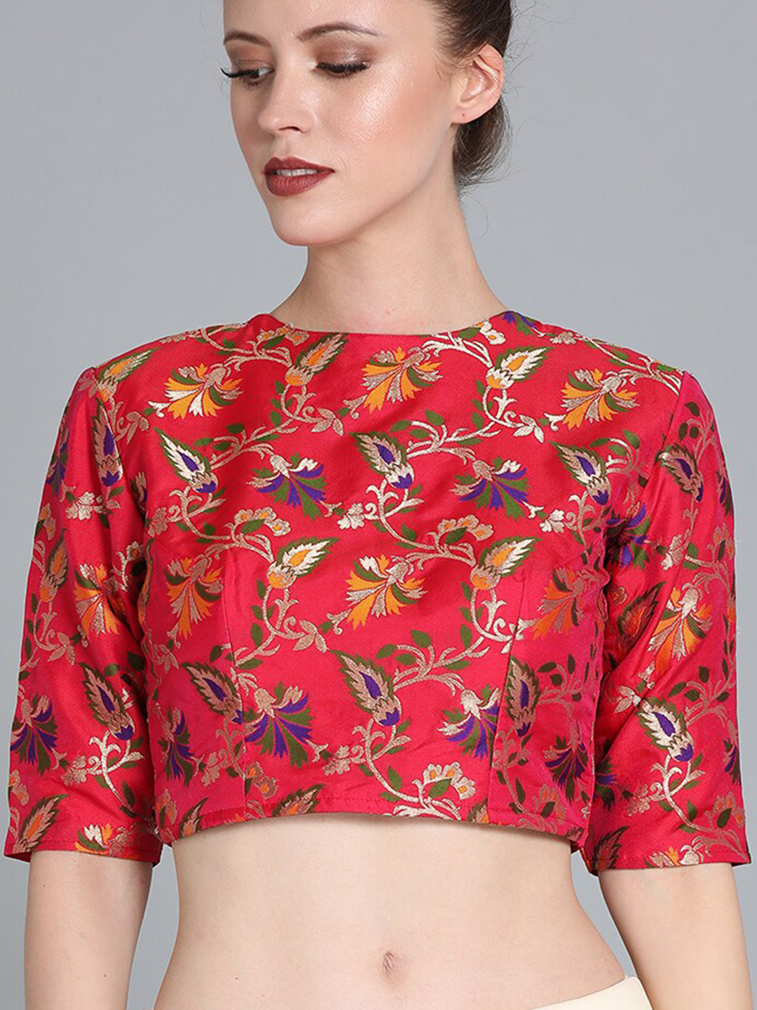 Ethnovog Magenta Jacquard Saree Blouse