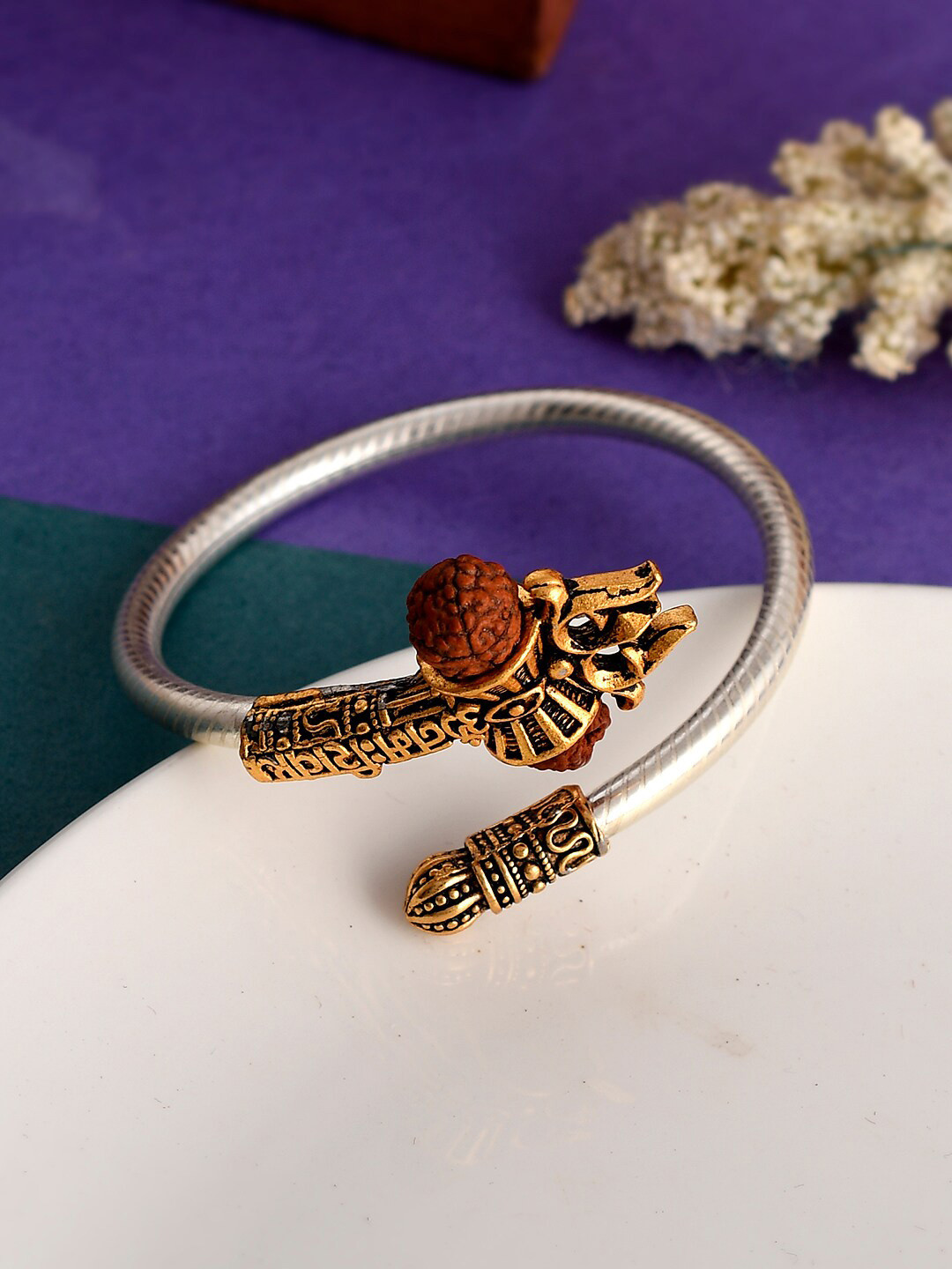 Silvermerc Designs Unisex Silver Toned And Gold Toned Brass Silver Plated Cuff Bracelet