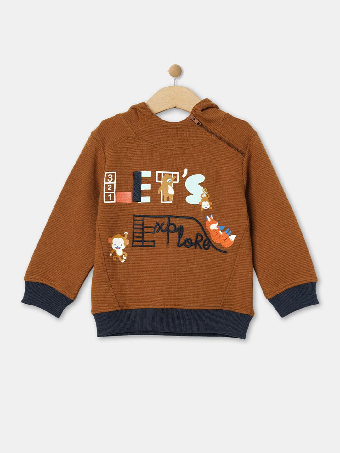 R&B Boys Brown Black Embroidered Hooded Sweatshirt