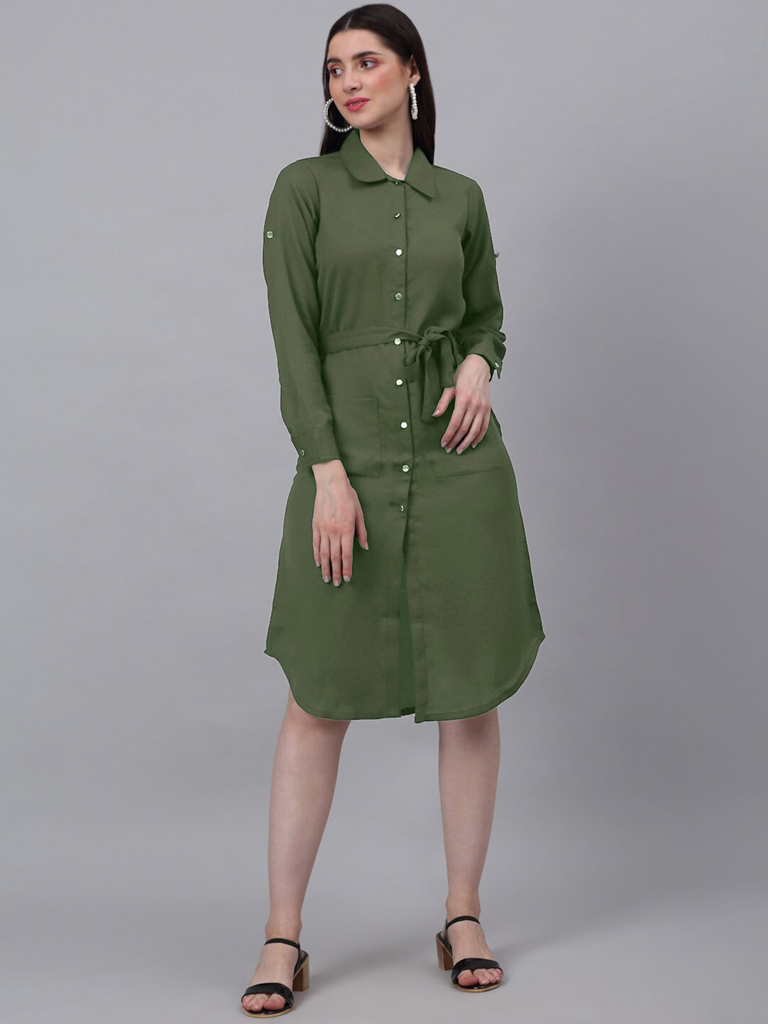 NEUDIS Olive Green Formal Shirt Dress