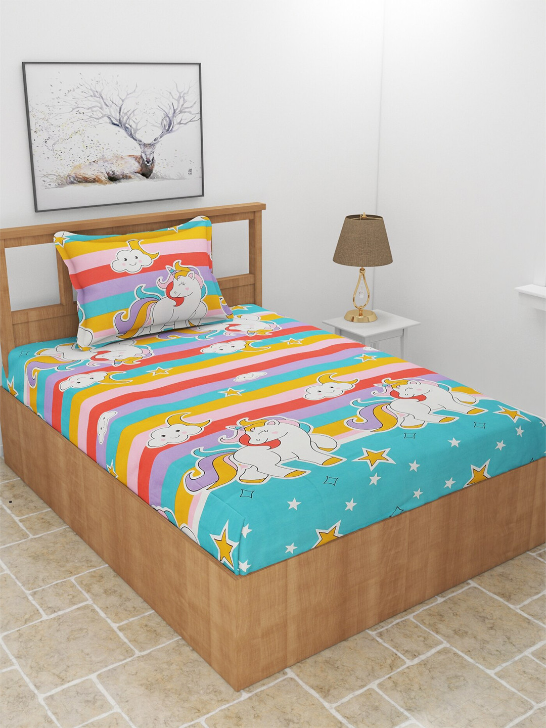 MORADO Teen Pink Graphic Polycotton 180 TC Single Fine Bedsheet with a Pillow Cover-90 x 60 inches