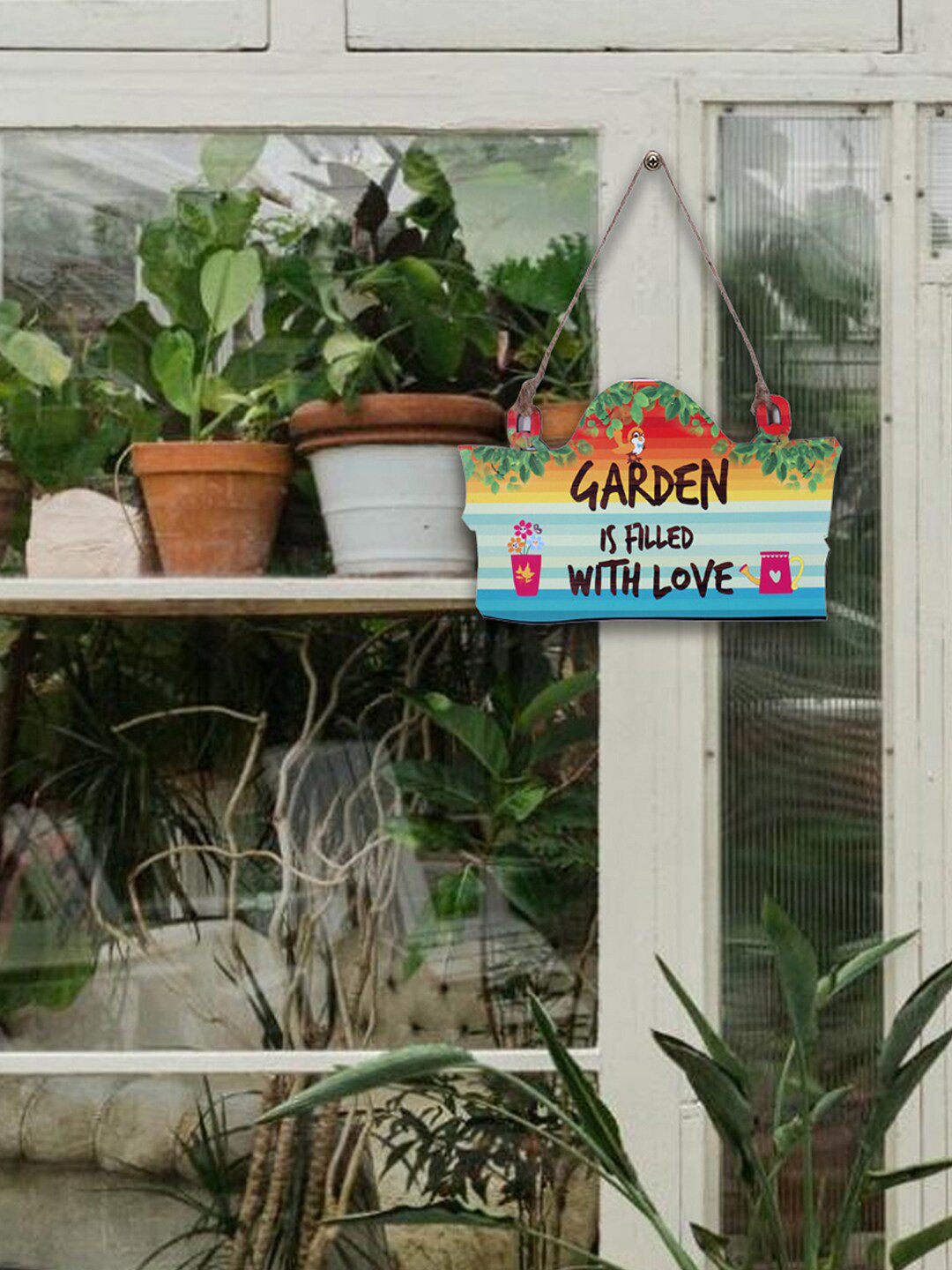 Kuber Industries Garden Is Filled With Love Wood Floral Glossy Signs and Plaques-7.5In