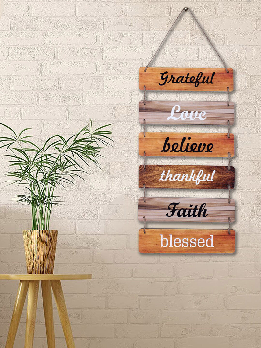 Kuber Industries GRATEFUL, LOVE, BELIEVE, THANKFUL, FAITH, BLESSED Wood Signs and Plaques-15.7In