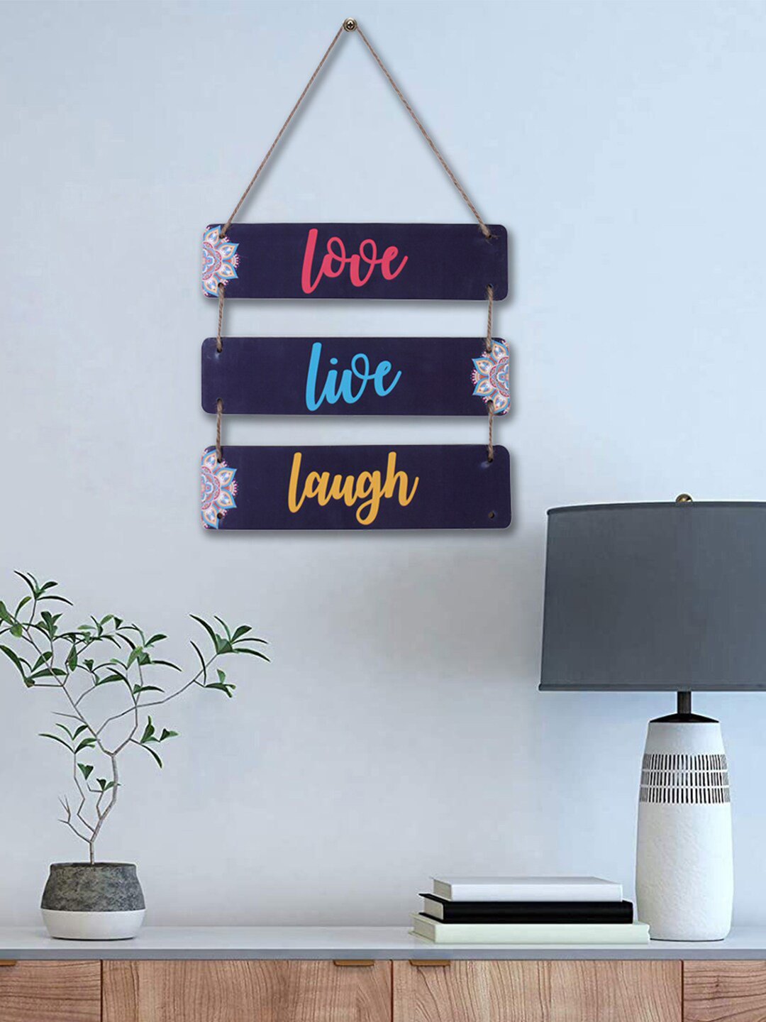 Kuber Industries LOVE, LIVE, LAUGH Wood Floral Matte Hanging Hall Signs and Plaques-15.7In