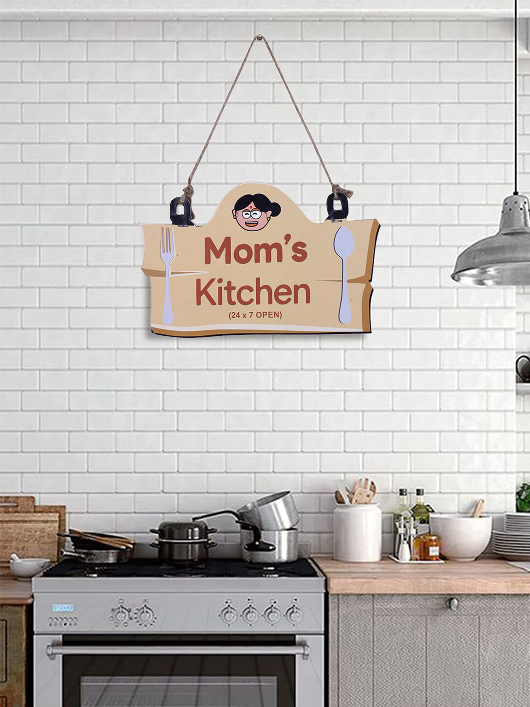 Kuber Industries Mom's Kitchen Wood Matte Hanging Hall Wall Hangings-7.5In