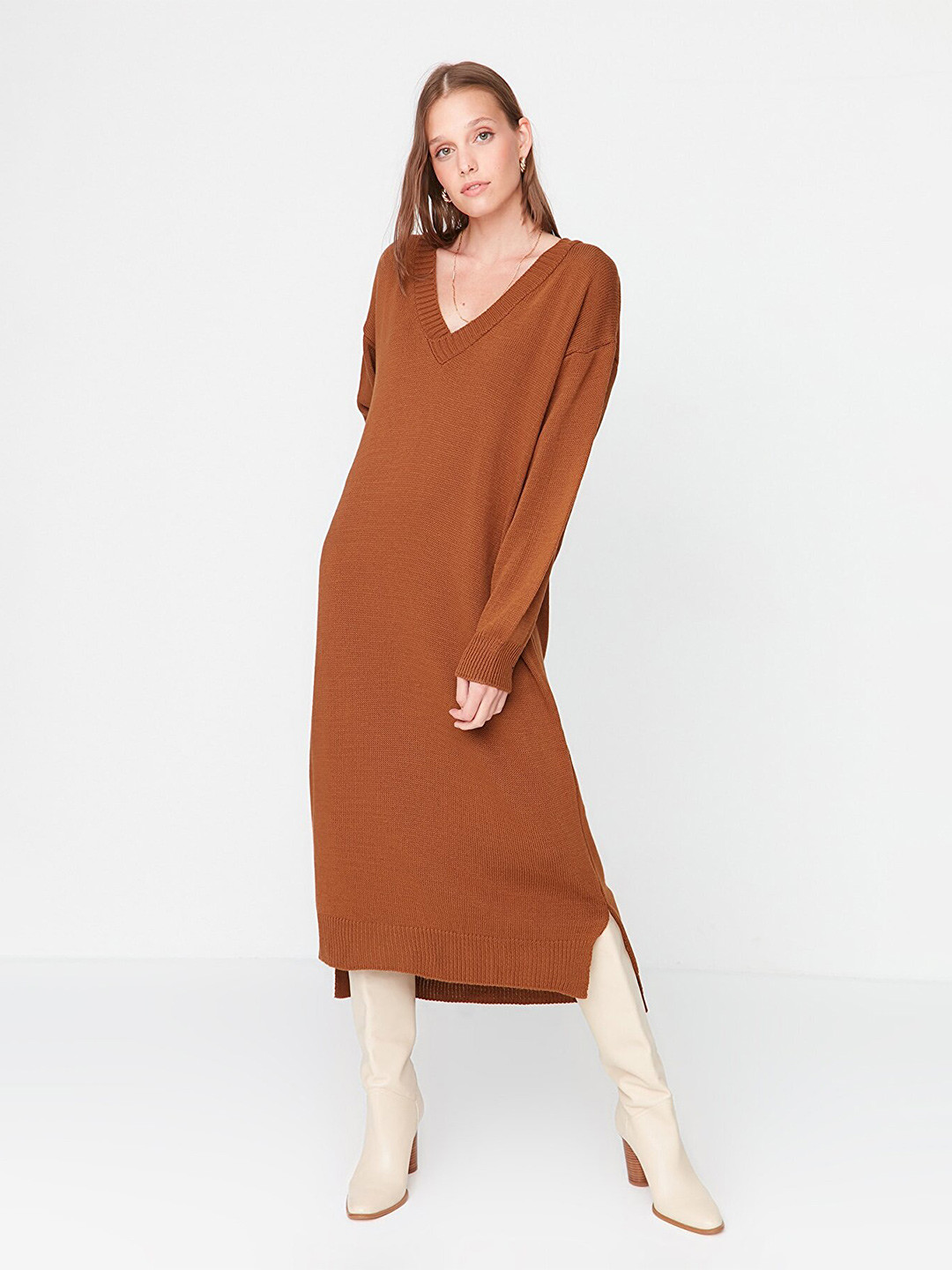 Trendyol Women Brown Jumper Midi Dress