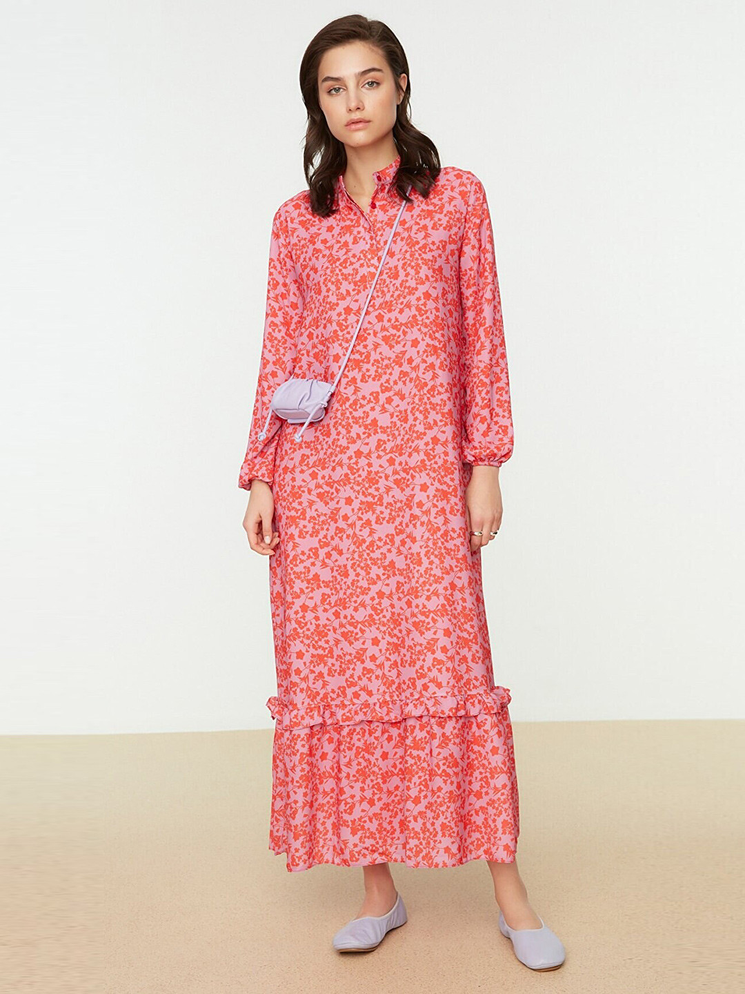 Trendyol Pink & Red Floral Maxi Dress