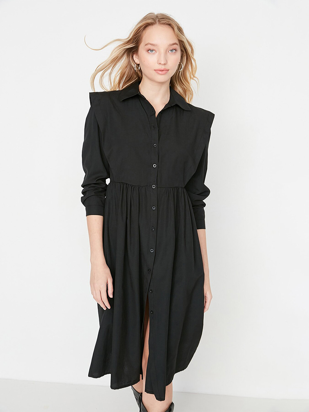 Trendyol Black Shirt Midi Dress