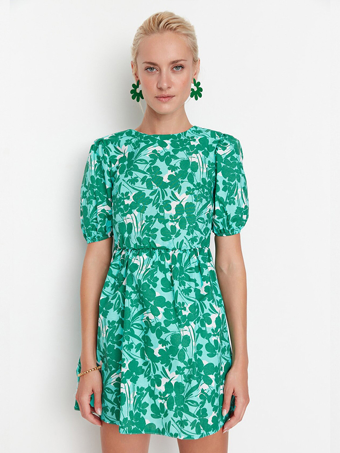 Trendyol Women Green Floral Printed Styled Back Dress