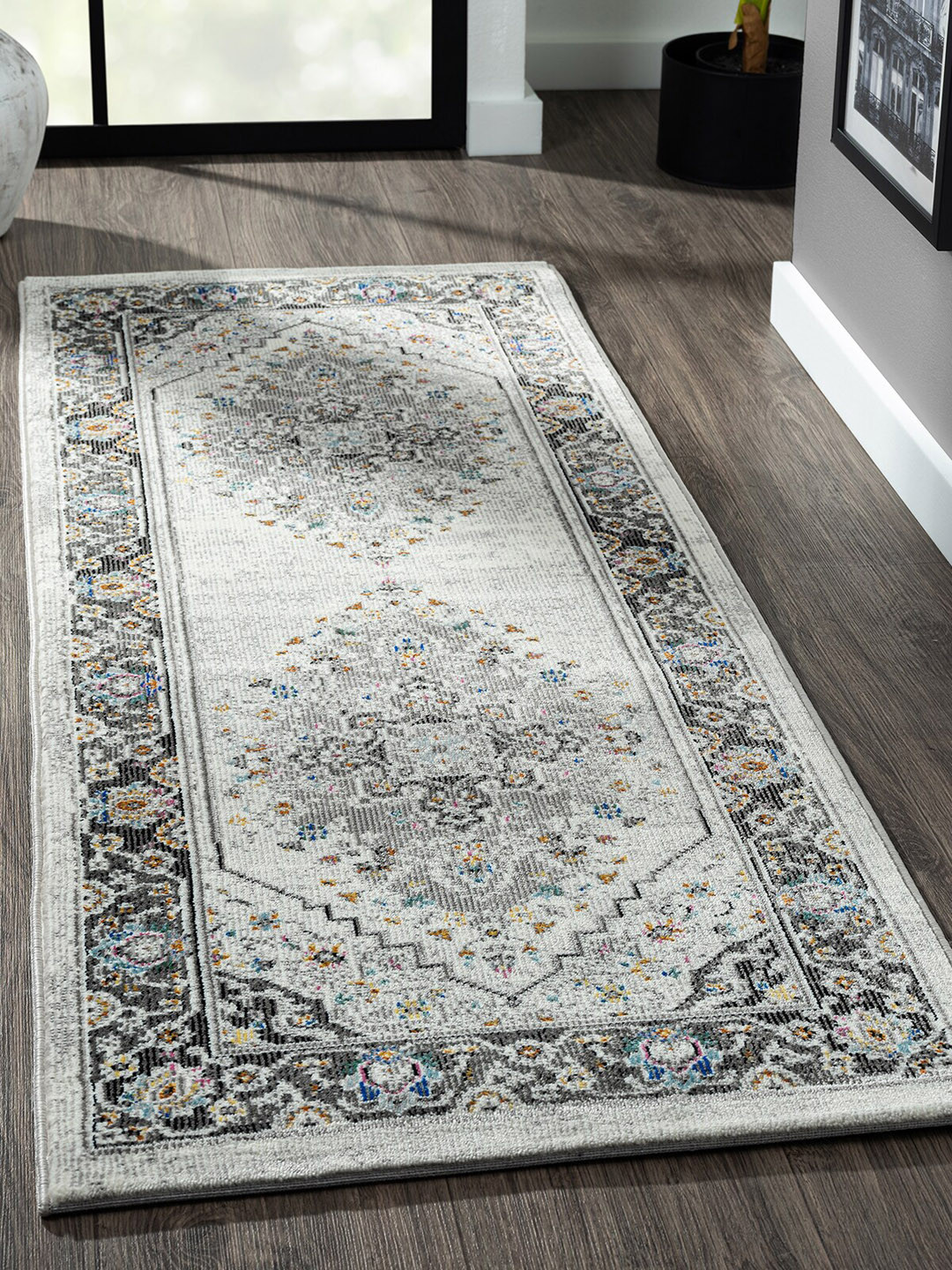 OBSESSIONS Beige & Grey Printed Anti-static Floor Runner