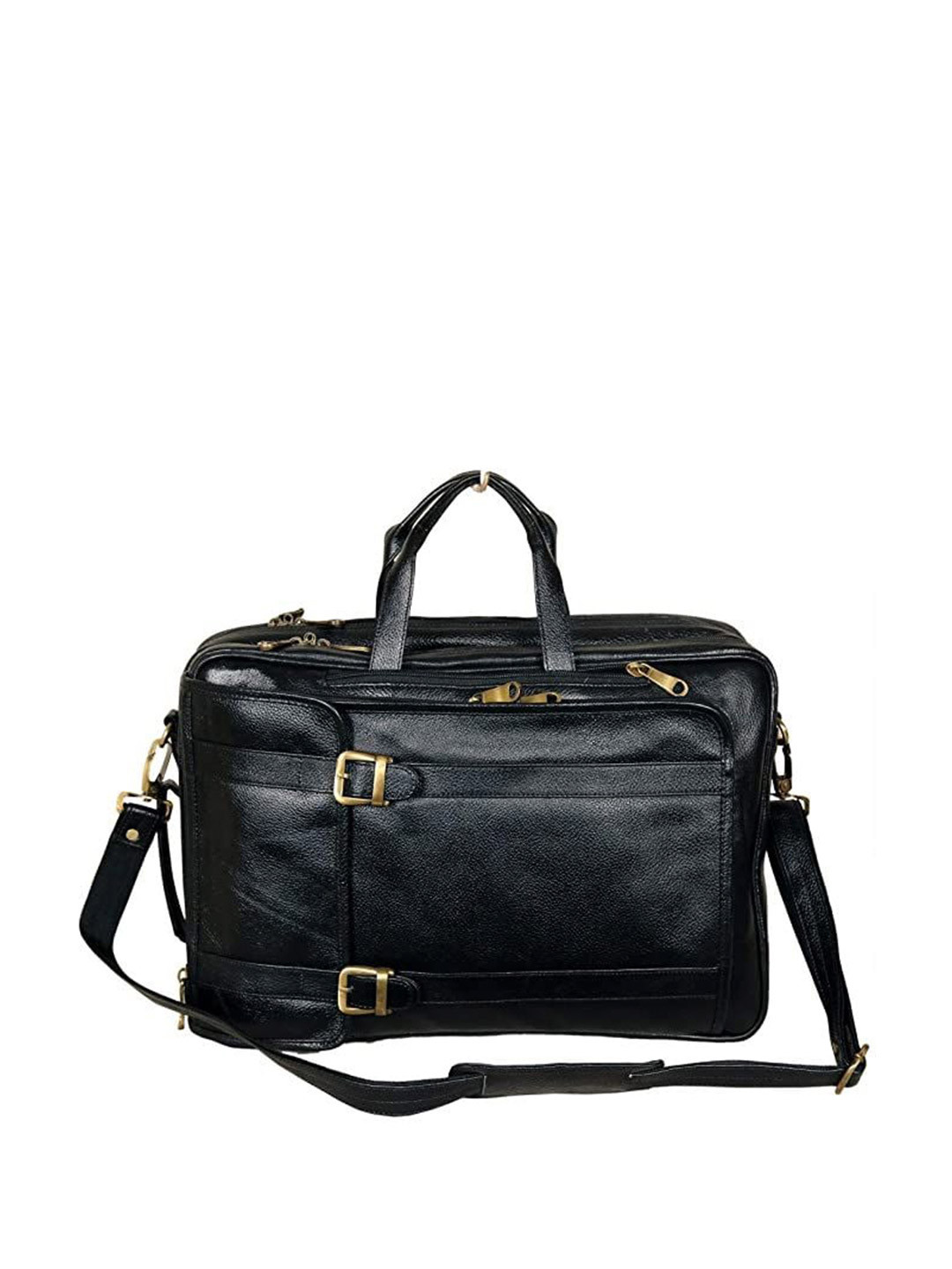 RICHSIGN Men Black Leather Laptop Bag