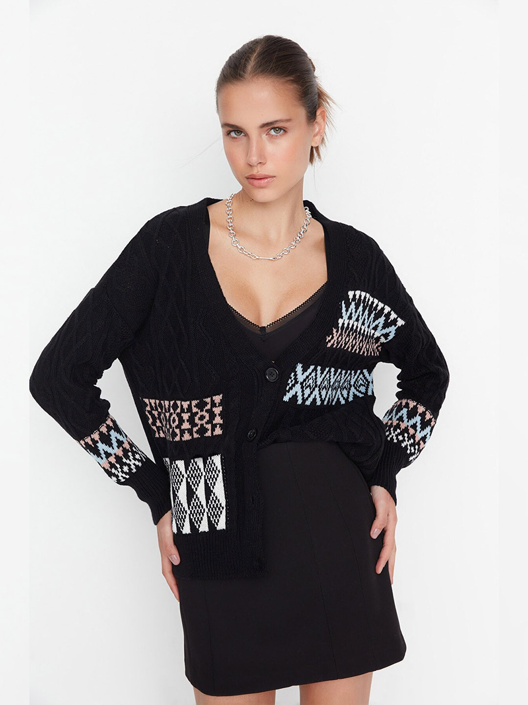 Trendyol Women Black Front-Open Sweaters