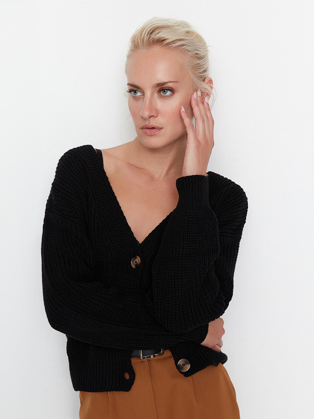 Trendyol Women Black Ribbed Cardigan