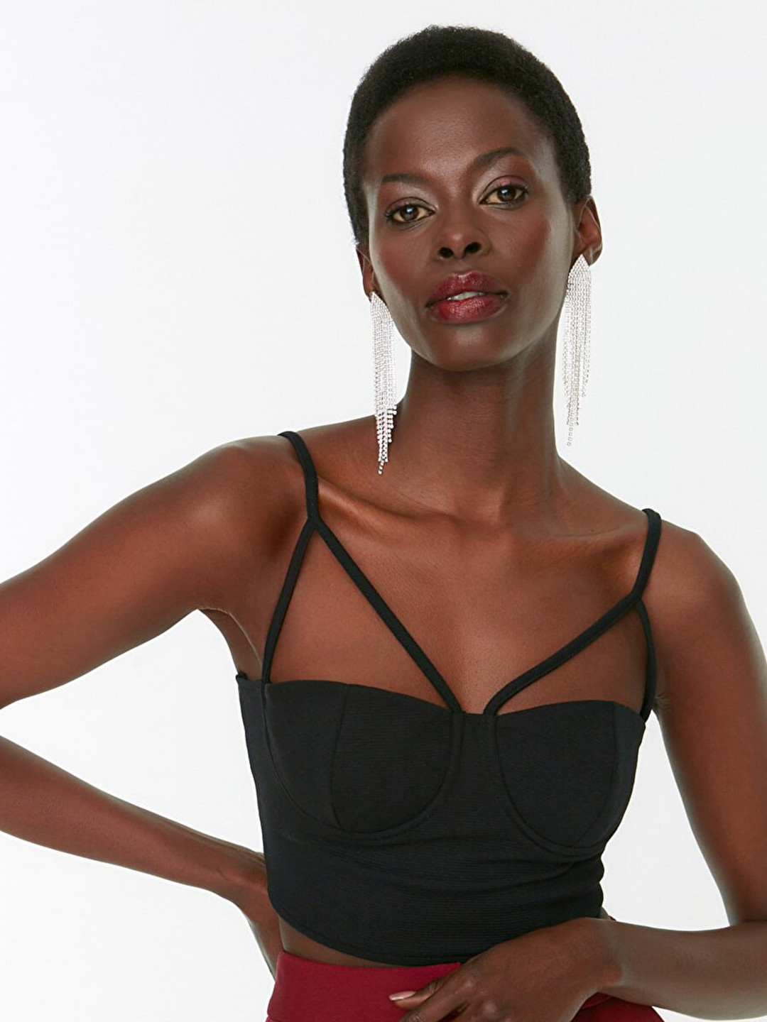 Trendyol Women Black Shoulder Strap Fitted Top