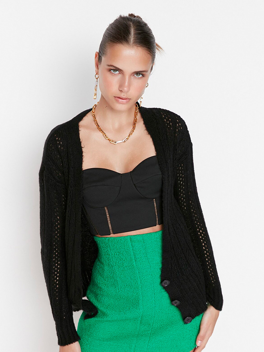 Trendyol Women Black Ribbed Cardigan