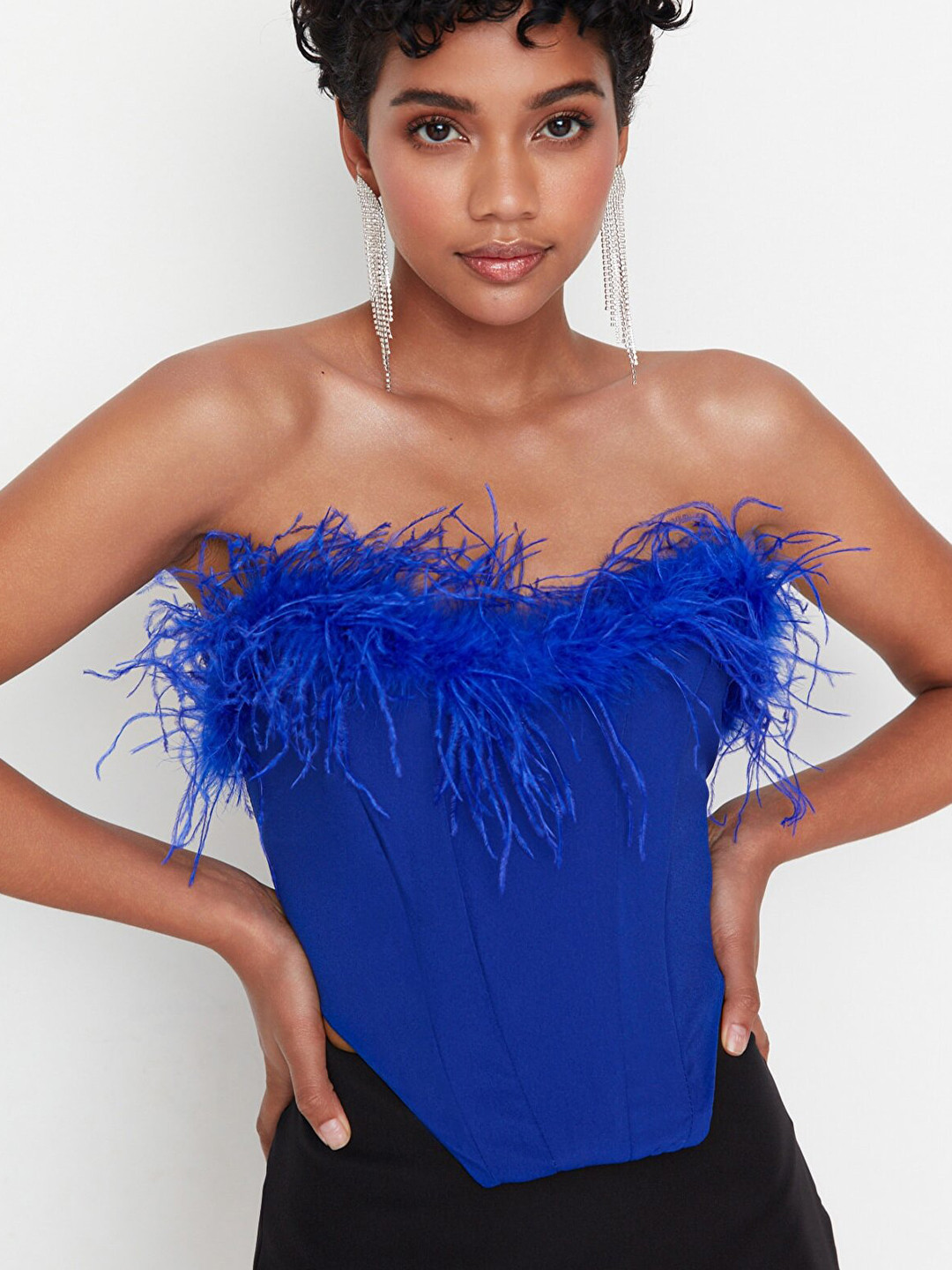 Trendyol Women Blue Tube Crop Top