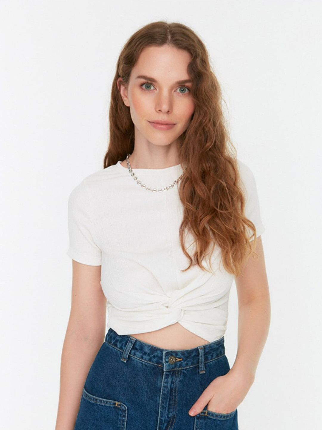 Trendyol White Twisted Crop Top