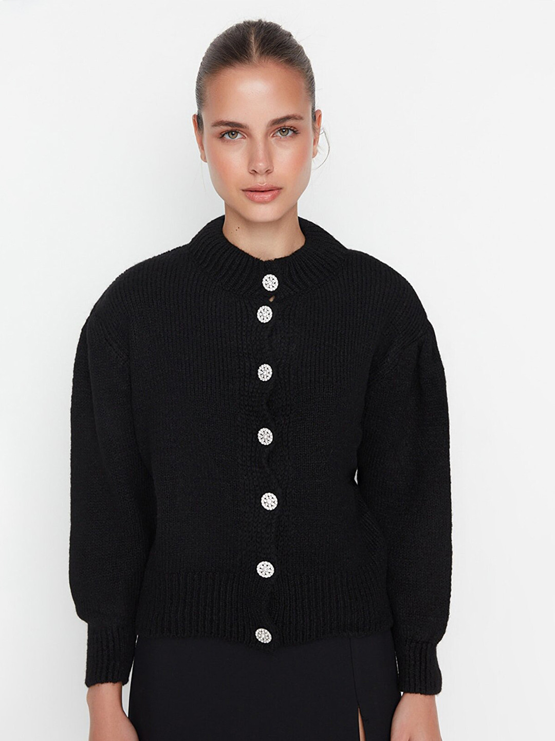 Trendyol Women Black Solid Long Sleeves Acrylic Cardigan