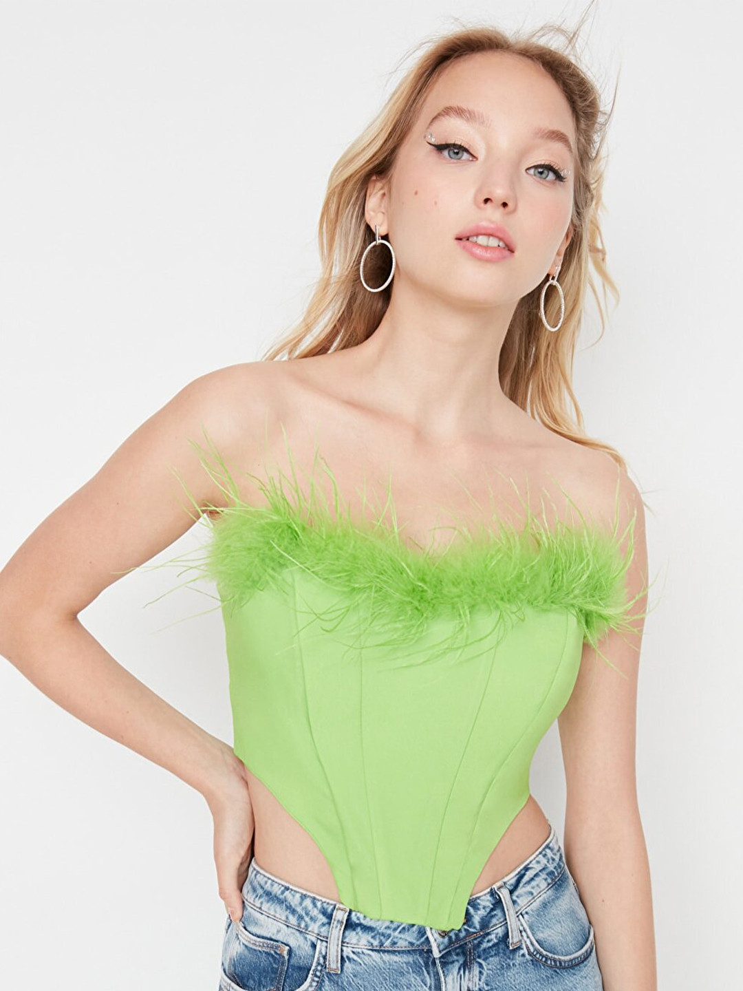 Trendyol Women Green Tube Crop Top