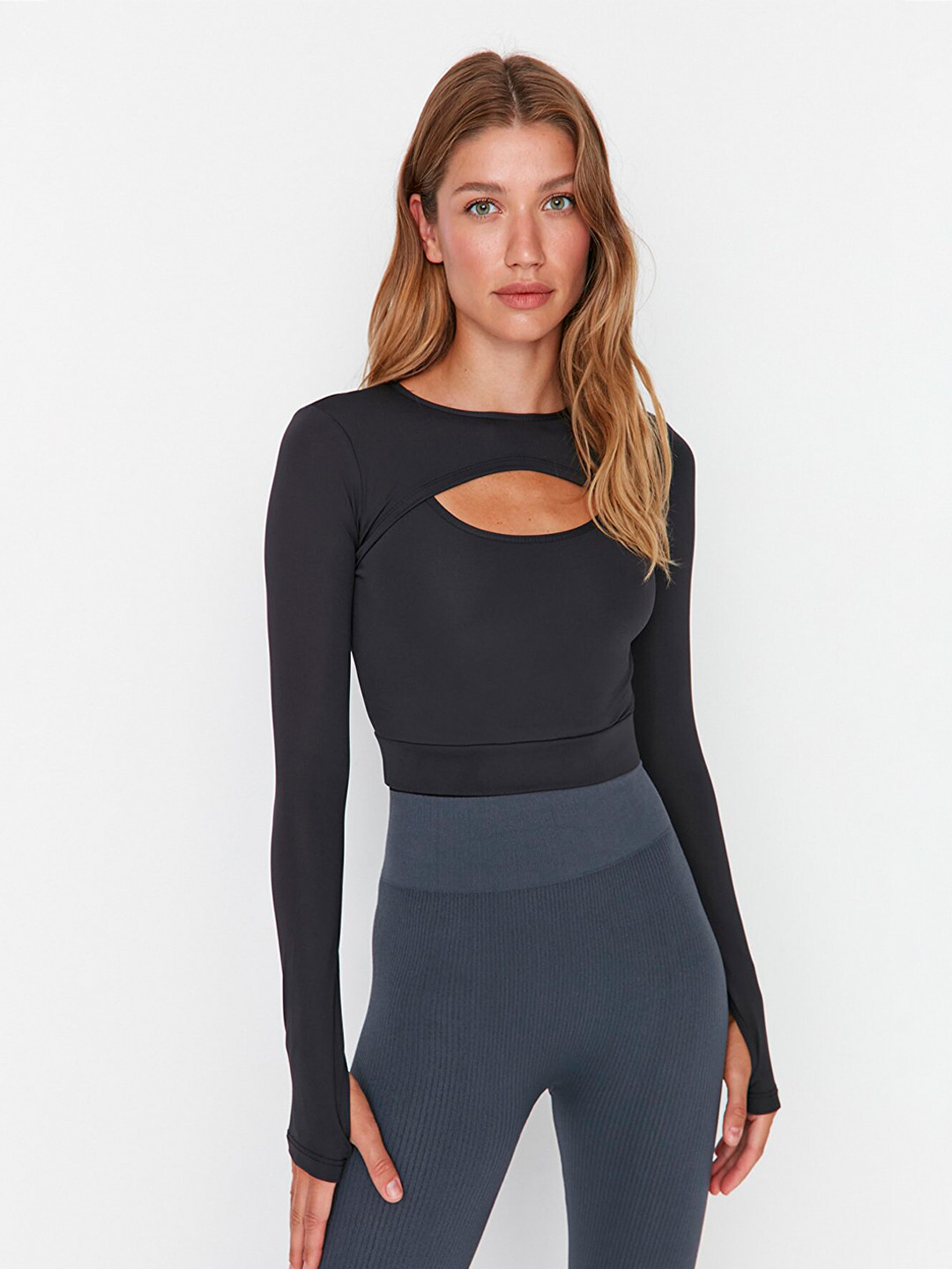 Trendyol Charcoal Grey Round Neck Top
