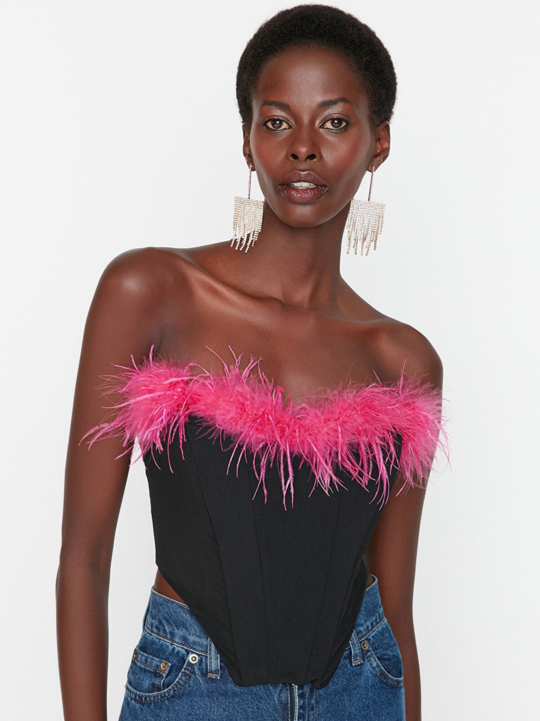 Trendyol Women Black & Pink Solid Tube Top