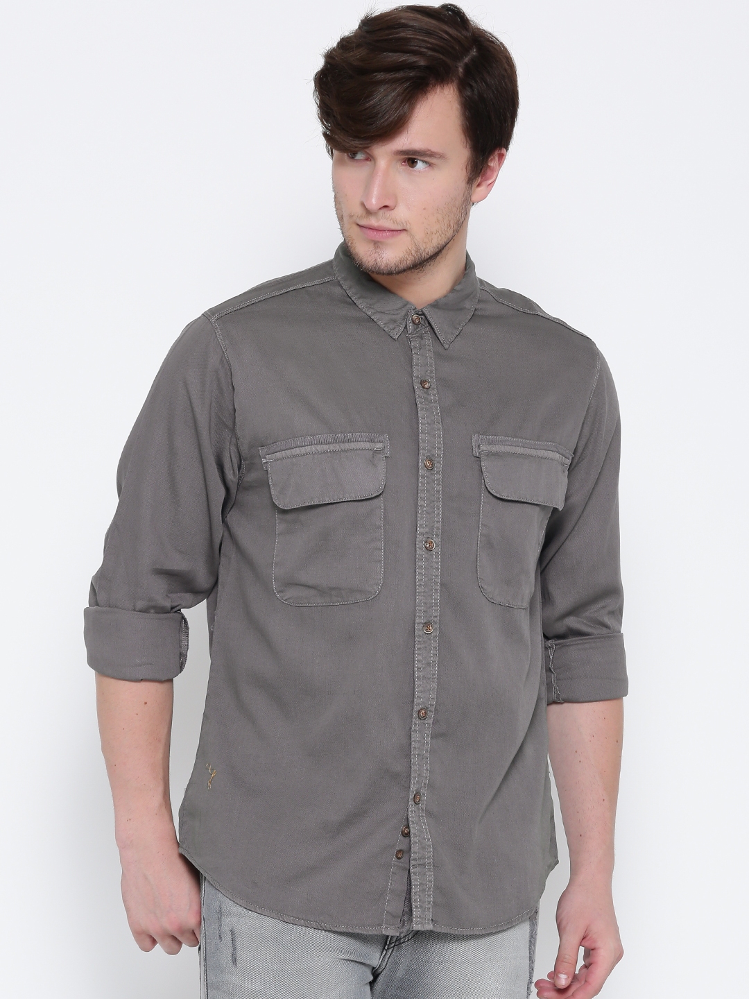 Roadster Men Grey Solid Casual Shirt