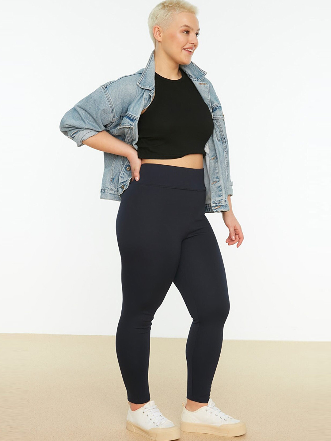 Trendyol Plus Size Women Navy Blue Solid Tights