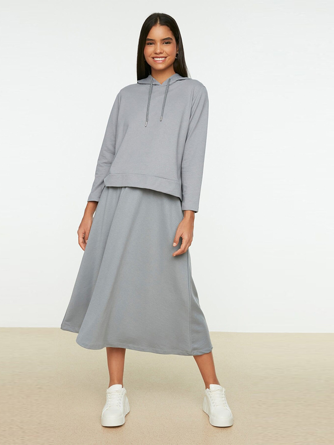 Trendyol Women Grey T-shirt with Skirt Co-Ords Set
