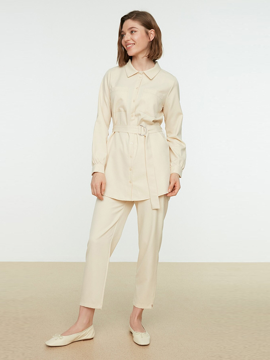 Trendyol Women Beige Shirt with Trousers
