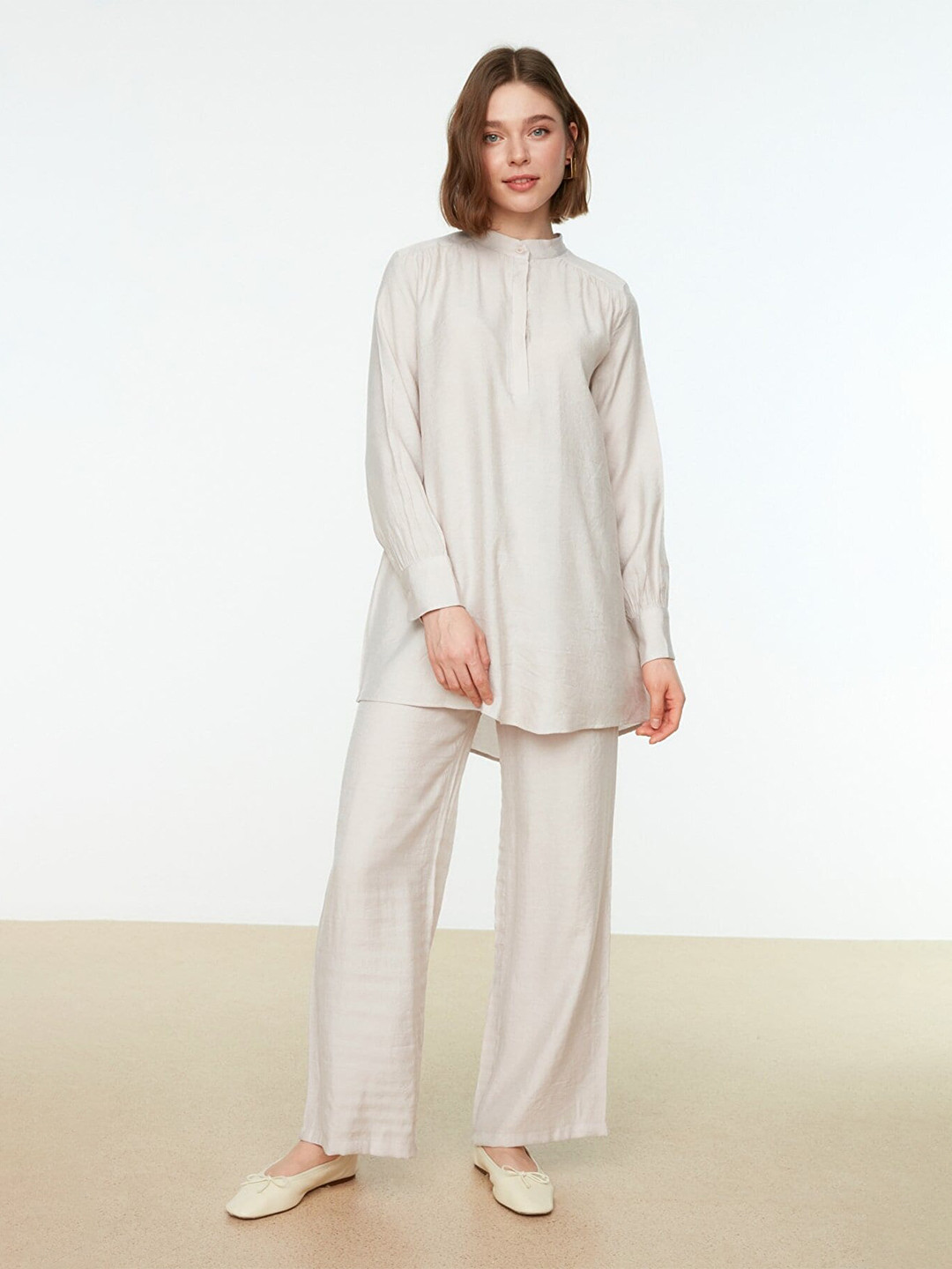 Trendyol Women Cream Acrylic Night suit