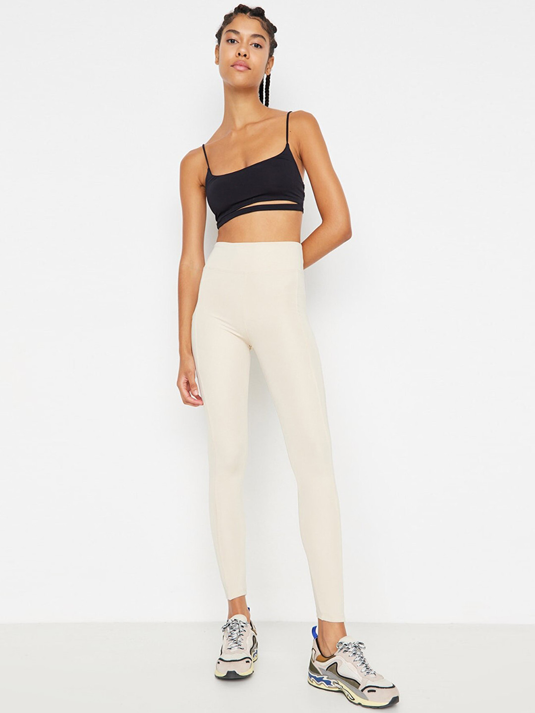Trendyol Women Cream-Colored Solid Ankle Length Training Tights