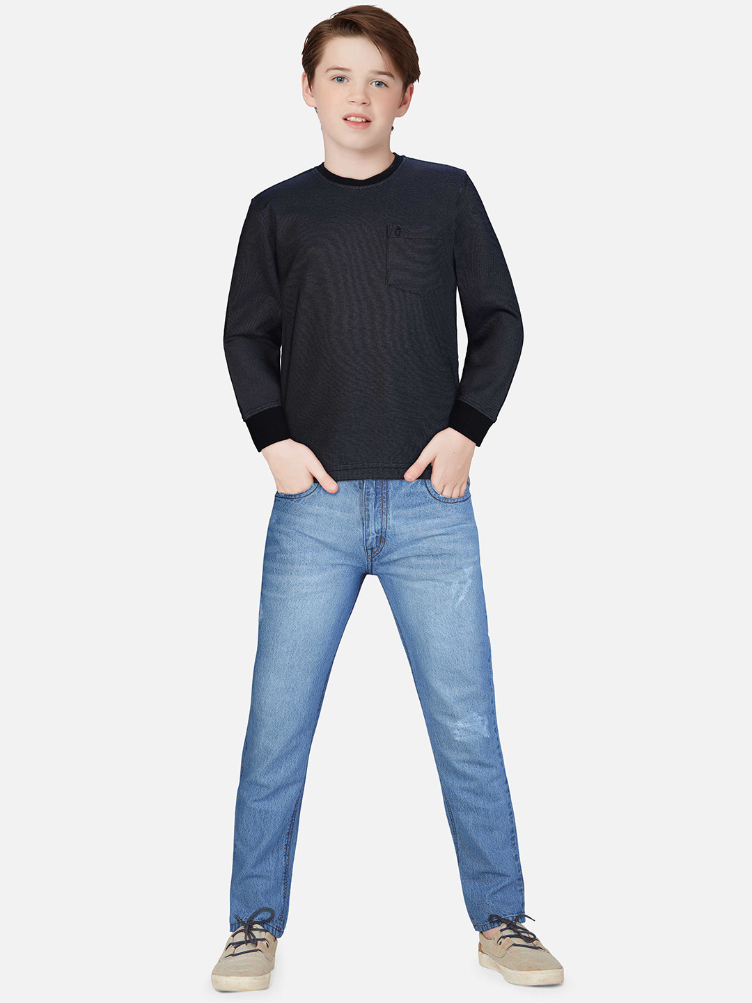 Gini and Jony Boys Black Solid Long Sleeve Cotton T-shirt