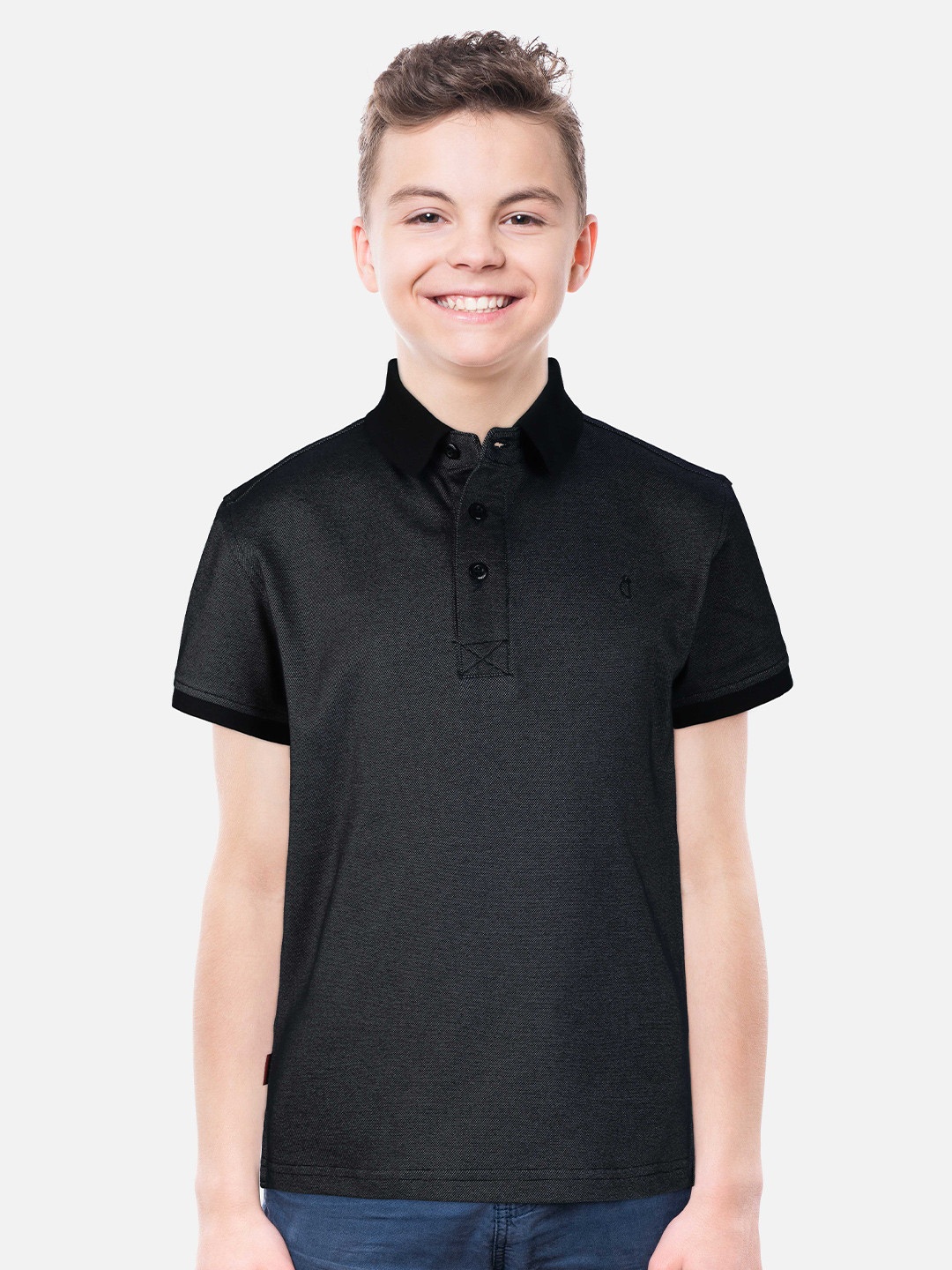 Gini and Jony Boys Black Polo Collar Cotton T-shirt