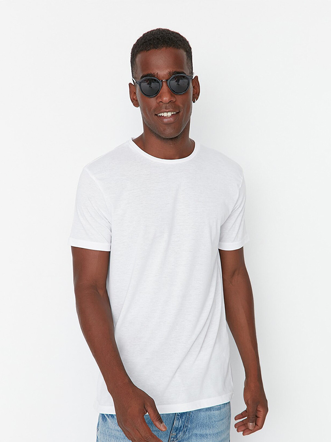 Trendyol Men White Solid Cotton T-shirt