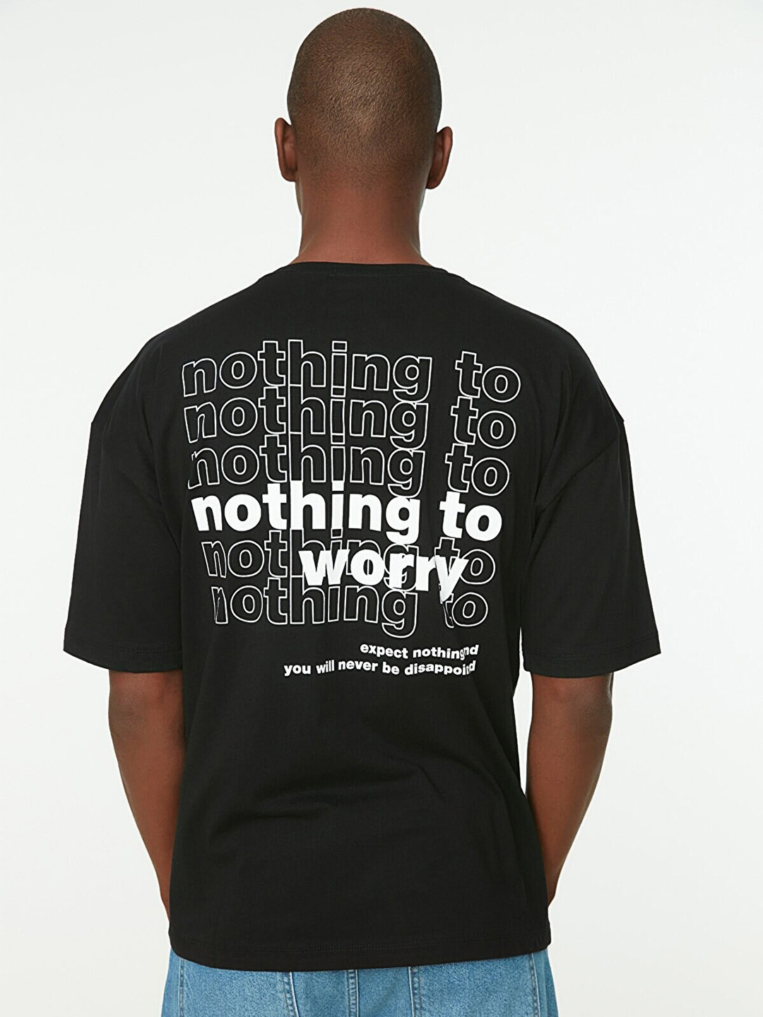 Trendyol Men Black Typography Printed Drop-Shoulder Sleeves Cotton T-shirt
