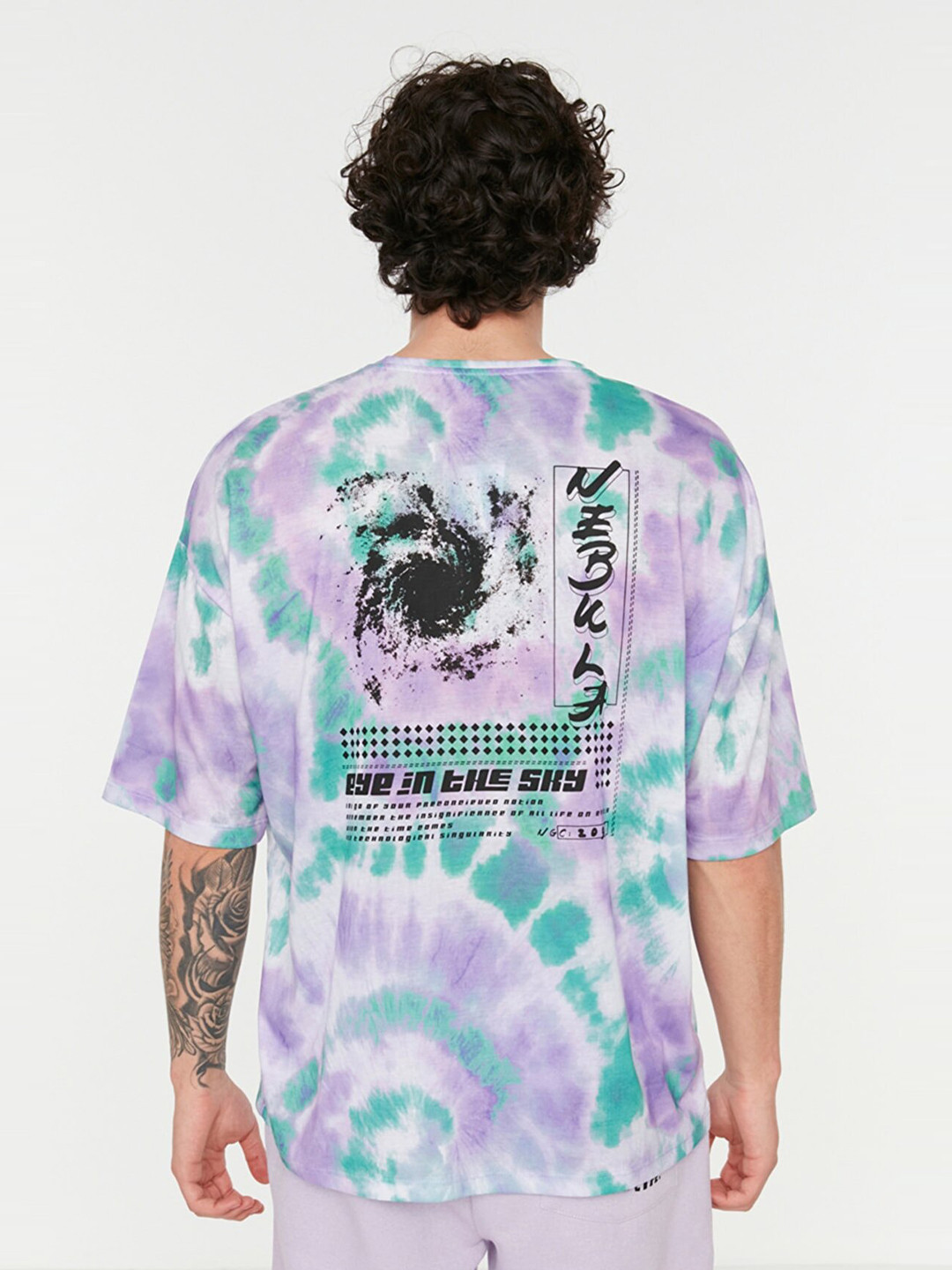 Trendyol Men Lavender & Green Tie and Dye Dyed Drop-Shoulder Sleeves Polyester T-shirt