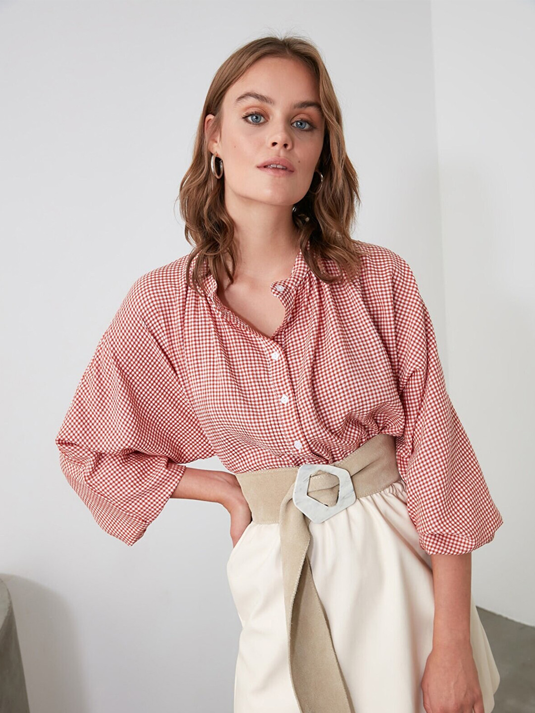 Trendyol Women Teal Micro Checks Checked Casual Shirt
