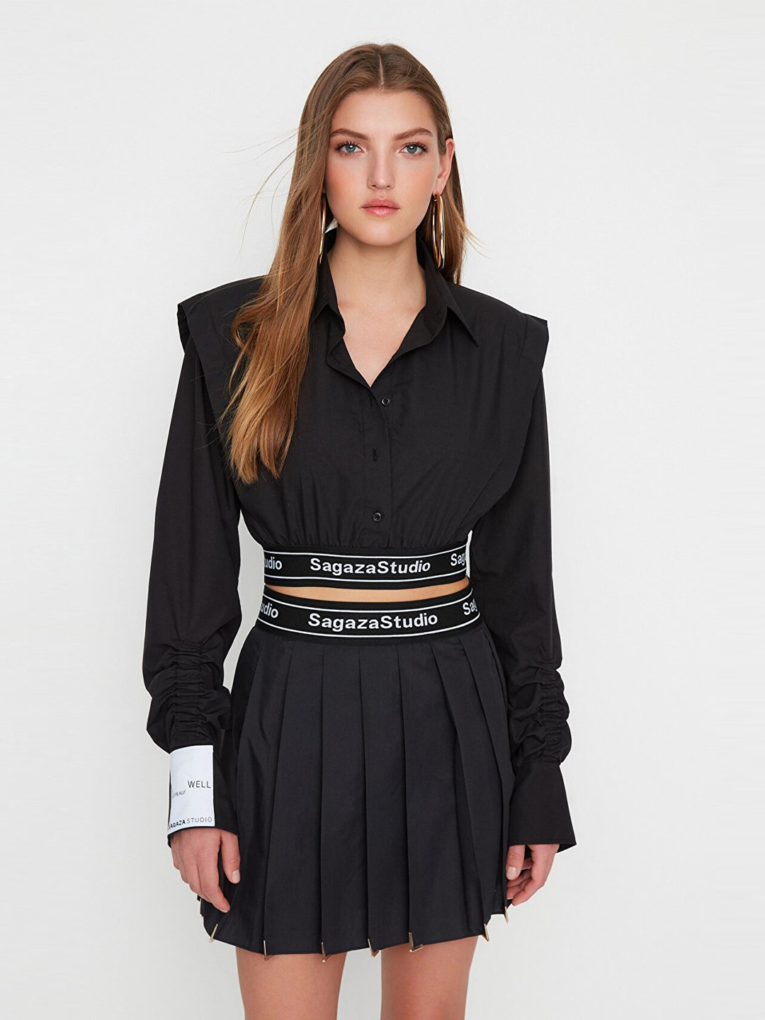 Trendyol Women Black Pure Cotton Shirt Style Crop Top