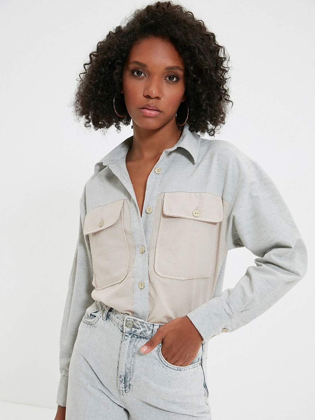 Trendyol Women Beige & Light Blue Casual Shirt