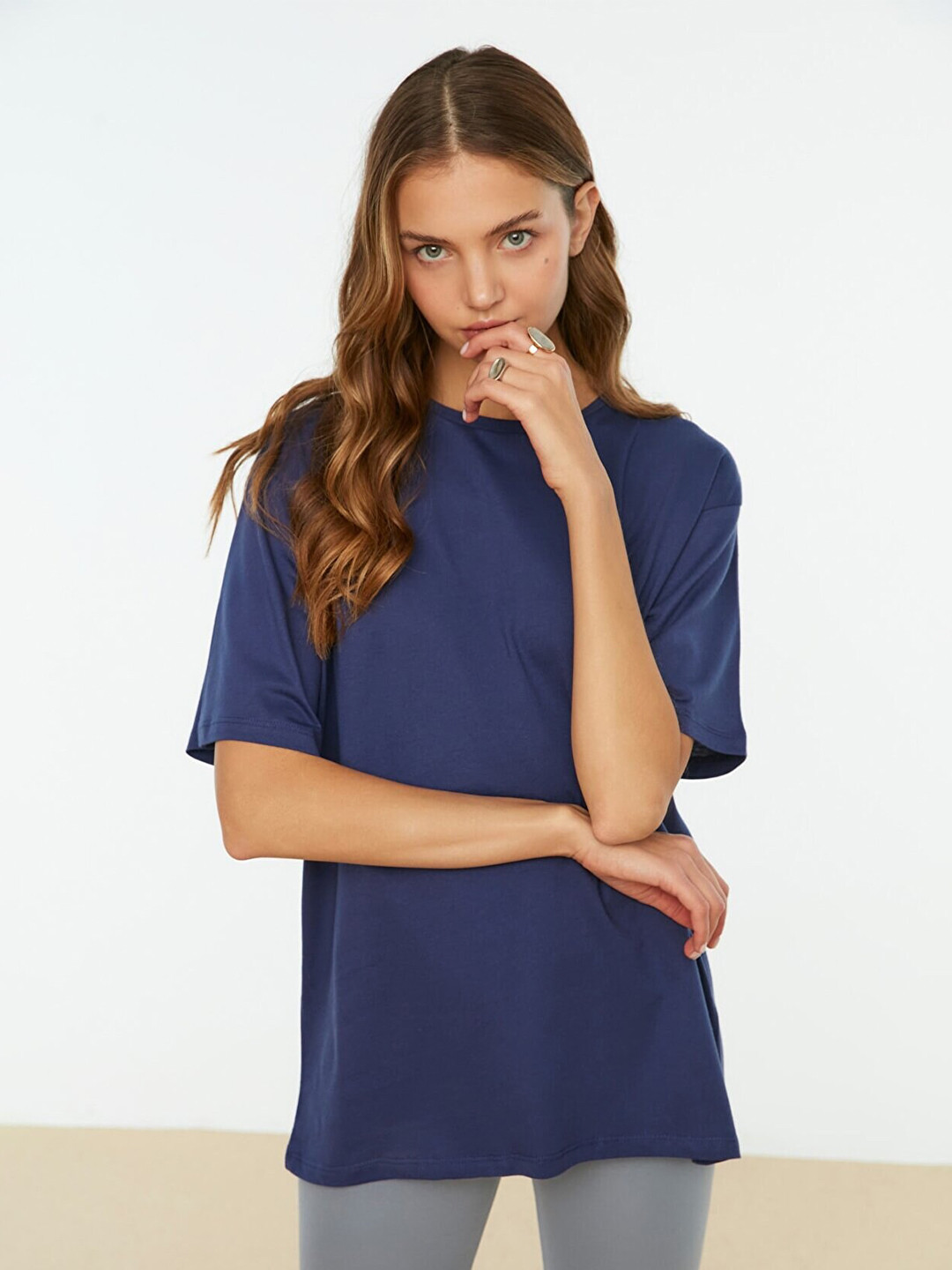 Trendyol Women Navy Blue Cotton T-shirt