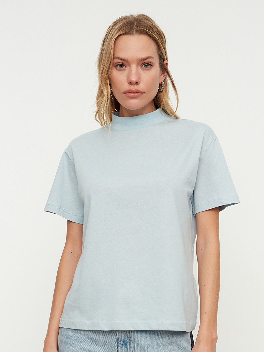 Trendyol Women Pack of 2  Blue & PinkNeck Cotton T-shirt