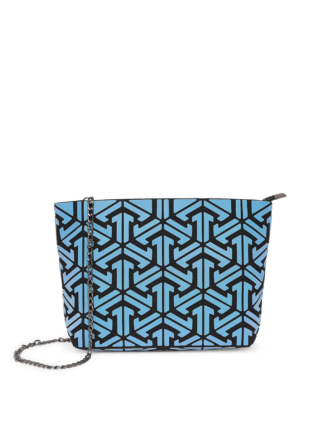 BAOMI Women Grey Geometric Textured PU Swagger Sling Bag