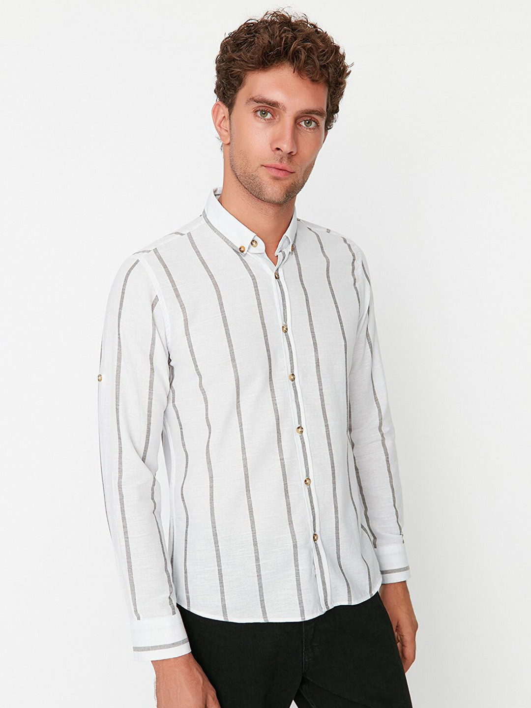 Trendyol Men White Striped Casual Shirt