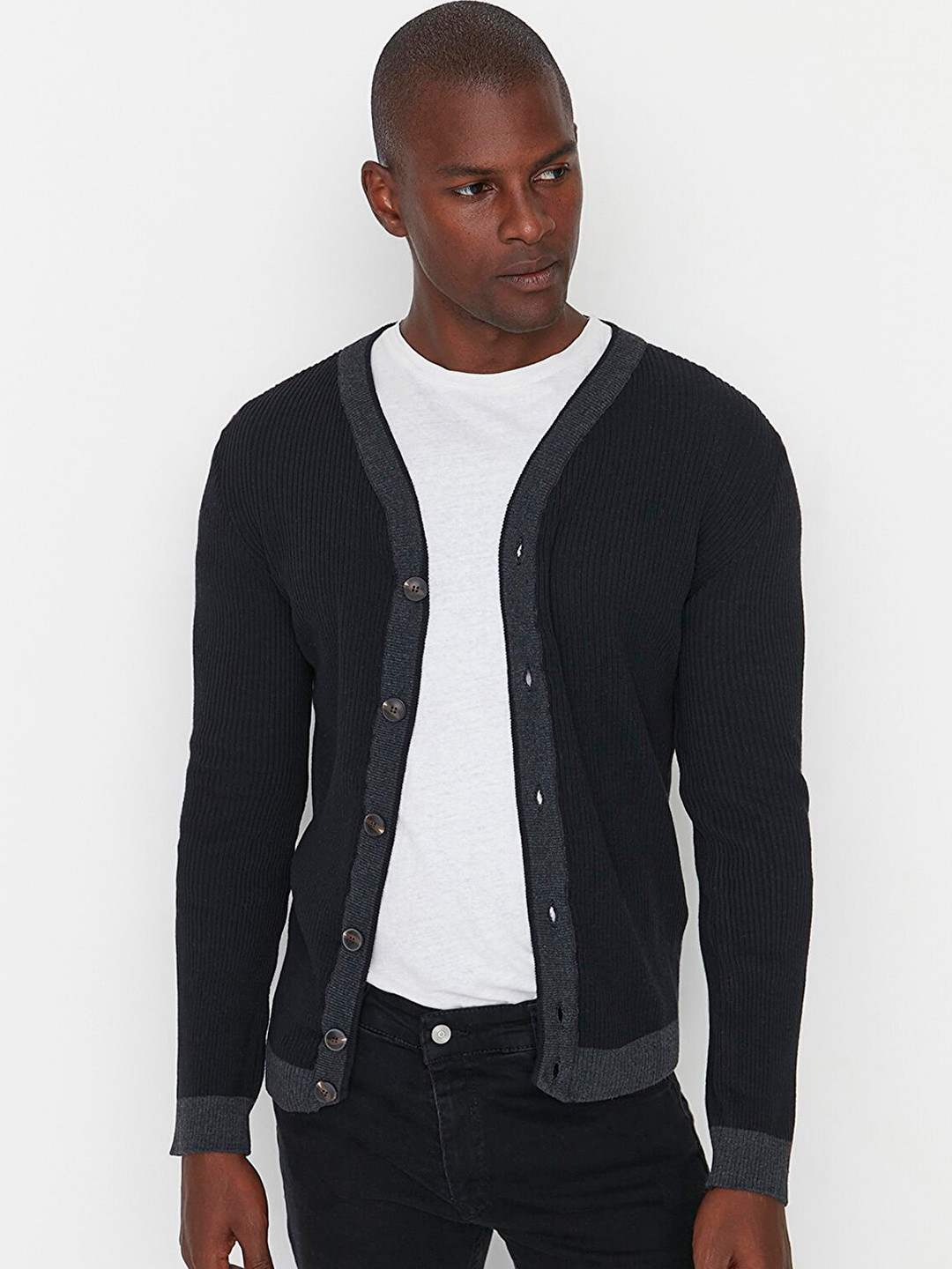 Trendyol Men Black Open Front Jacket