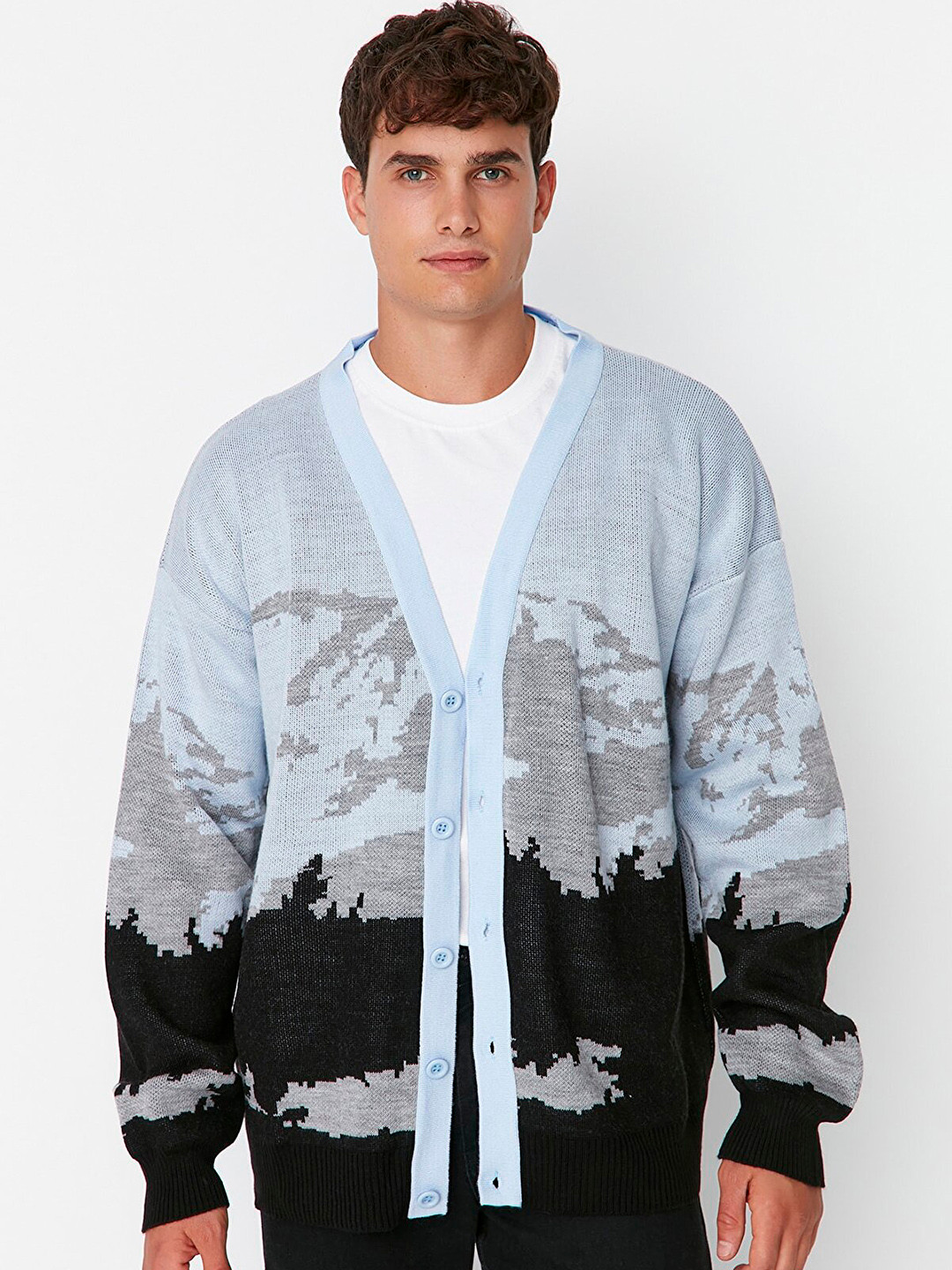Trendyol Men Blue Grey Open Front Jacket