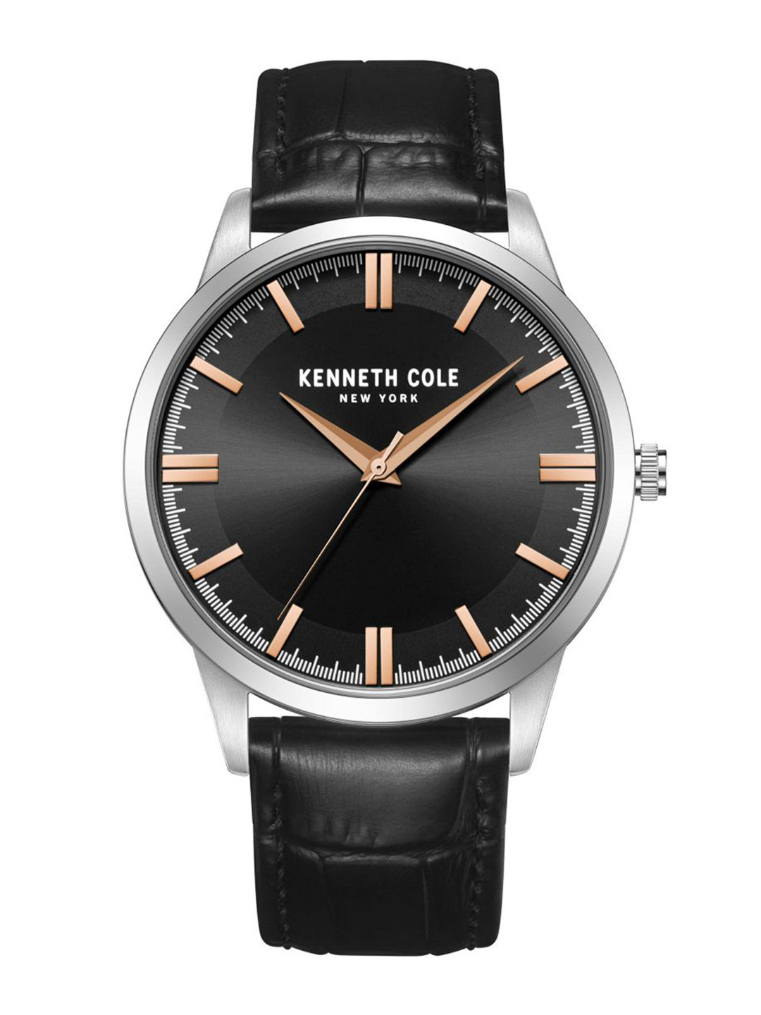 Kenneth Cole Men Black Dial & Black Leather Straps Analogue Watch