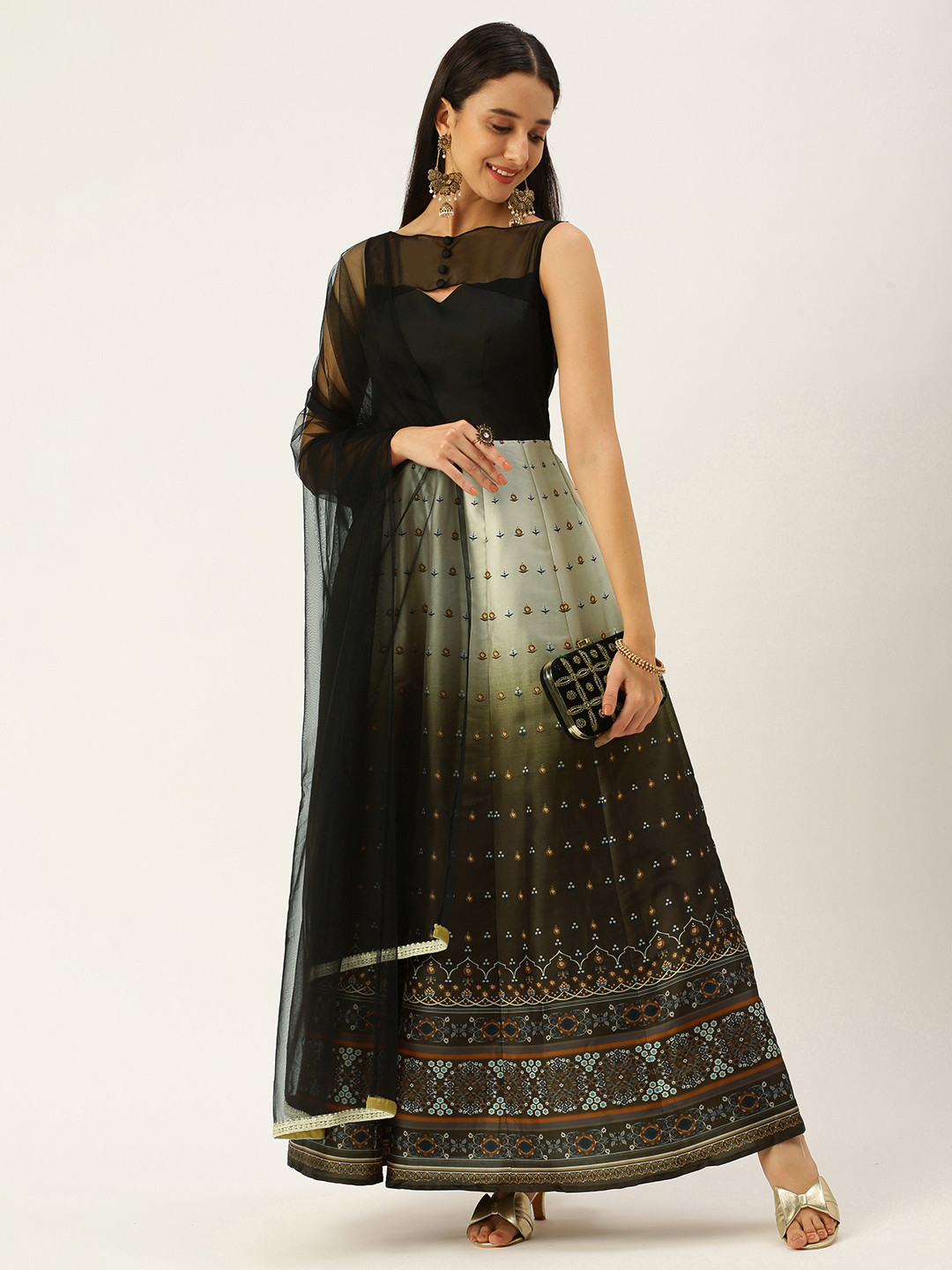 Ethnovog Woman Taffeta Printed Anarkali Suit