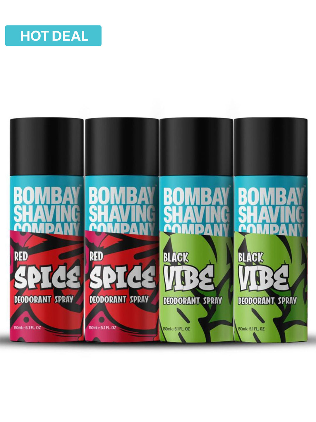 Bombay Shaving Company Men Set of 2 Red Spice & 2 Black Vibe Deodorant Spray  - 150ml each